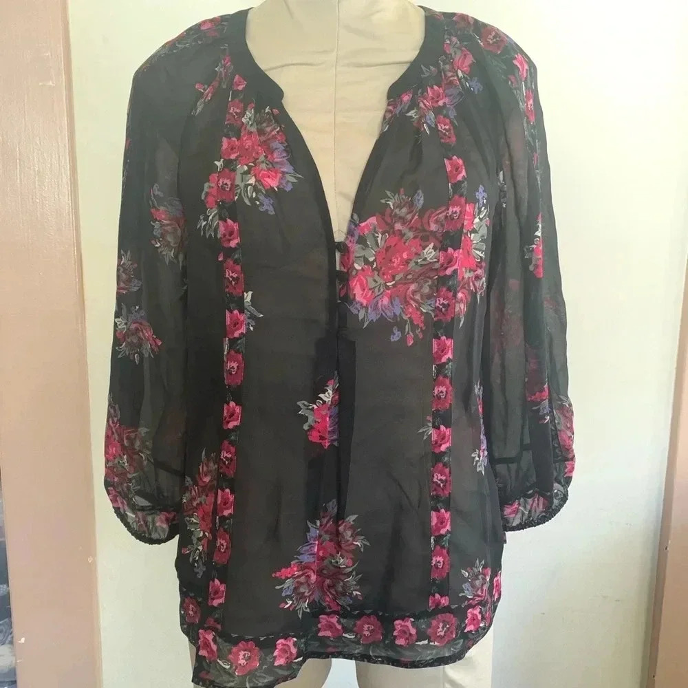 JOIE EUC Gloria F Floral Print Silk Blouse Top - Picture 5 of 10